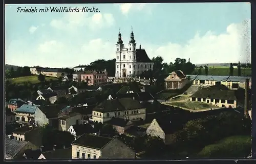 AK Friedek, Totalansicht mit Wallfahrts-Kirche