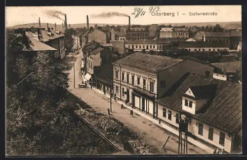 AK Oderberg, Stefaniestrasse mit Fabrikpanorama aus der Vogelschau