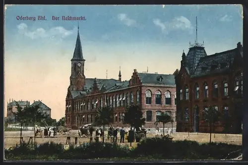 AK Oderberg, Bahnhof mit Naschmarkt