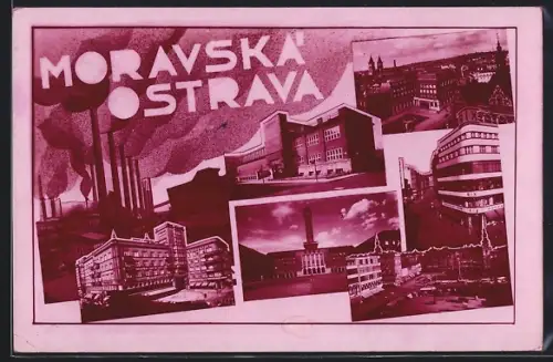 AK Mähr. Ostrau, Fabrik, Turmgebäude, Platz, Gebäudeansichten