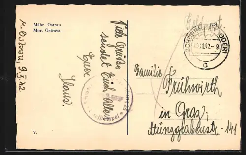 AK Mähr. Ostrau, Ortspartien, Strassenbahn