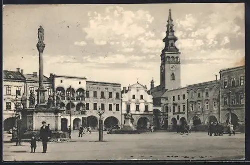 AK Neutitschen, Stadtplatz mit neuen Stadtlinden, 1923
