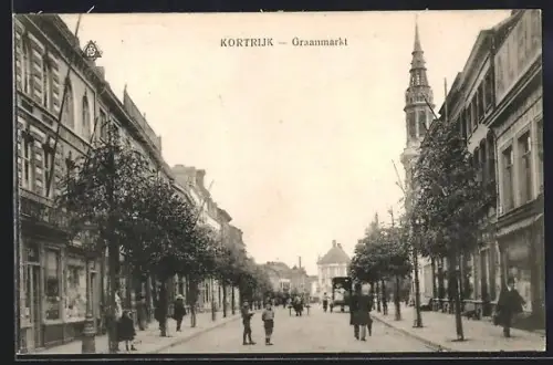 AK Kortrijk, Graanmarkt mit Strassenleben