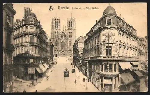 AK Bruxelles, Eglise et rue Sinte-Gudule
