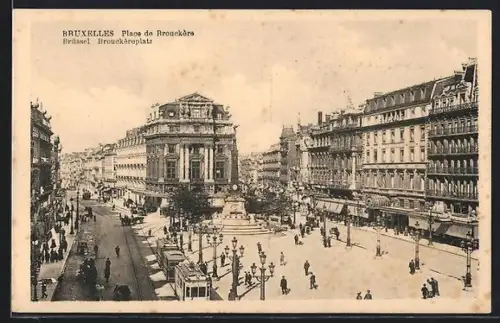 AK Bruxelles, Place de Brouckère, Strassenbahn
