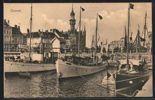 AK Ostende, Schiffe am Hafen