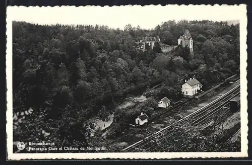 AK Remouchamps, Panorama Gare et Chateau de Montjardin, Fliegeraufnahme