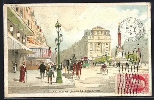 Künstler-AK Brüssel / Bruxelles, Place de Brouckere
