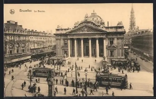 AK Bruxelles, La Bourse, Strassenbahn