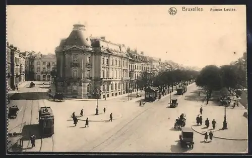 AK Bruxelles, Avenue Louise, Strassenbahn