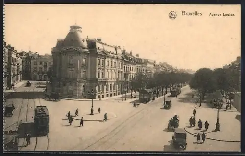 AK Bruxelles, Avenue Louise, Strassenbahn