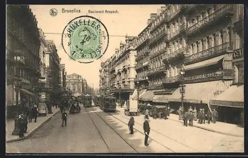 AK Bruxelles, Boulevard Anspach, Strassenbahnen