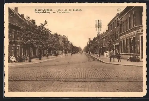 AK Leopoldsburg, Statiestraat, Hotel du Chemin de Fer