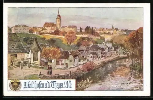 AK Deutscher Schulverein Nr. 707: Waidhofen an der Thaya, Ortsansicht mit Kirche