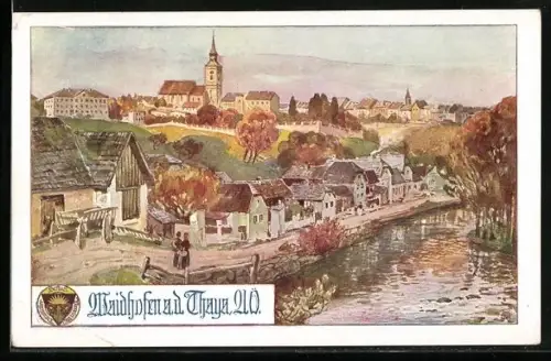 AK Deutscher Schulverein Nr. 707: Waidhofen a. d. Thaya, Ortsansicht mit Thayaufer