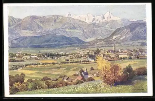 AK Villach, Panoramablick auf die Stadt