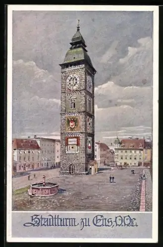 AK Deutscher Schulverein NR 863: Enns /O.-Oe., Blick zum Stadtturm