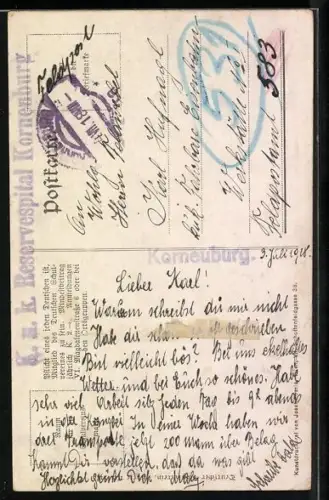 AK Deutscher Schulverein NR235: Kornbeuburg, Platzpartie mit Leuten, Pferde an der Tränke