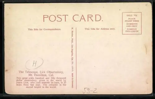 AK Mt. Hamilton, CA, The Telescope, Lick Observatory