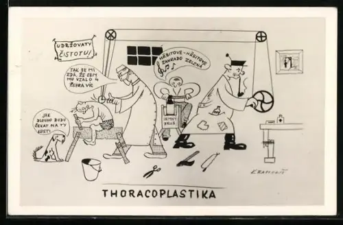 Künstler-AK Mann bei einer Operation beim Arzt, Thoracoplastika