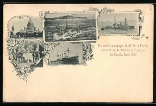 AK St. Petersburg, Gebäudeansicht & Denkmal, Schiffe in Fahrt, Matrosen am Tisch