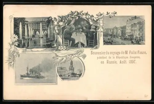 AK Voyage de M. Felix Faure, President de la Republique Francais, en Russie, Aout 1897, Boulevard, Fontaine, Monument