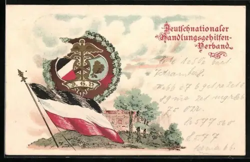 Lithographie Deutschnationaler Handlungsgehilfen-Verband, Reichsfahne und Wappen