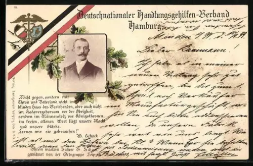 AK Deutschnationaler Handelsgehilfen-Verband Hamburg, Porträt des Leiters W. Schack
