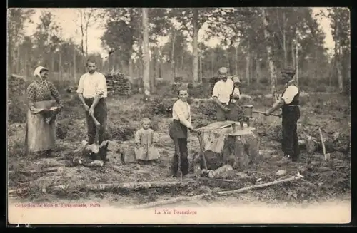 AK Männer bei der Arbeit im Wald, Forstwirtschaft