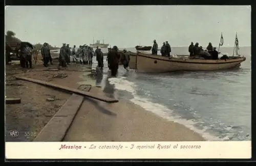 AK Messina, La catastrofe, I marinai Russi al soccorso, Erdbeben
