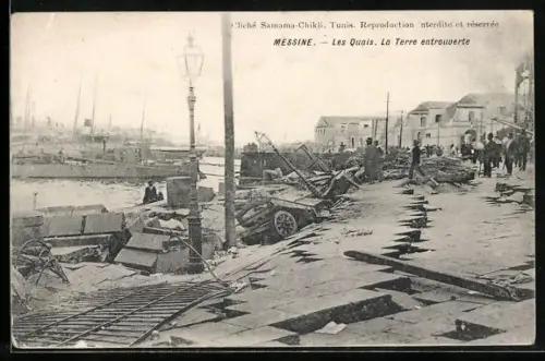 AK Messine, Les Quais, La Terre entrouverte, Erdbeben