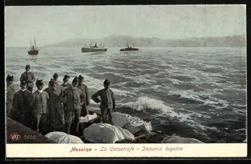 AK Messina, La Catastrofe, Imbarco lugubre, Erdbeben