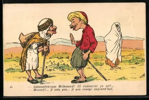 AK Zwei Araber unterhalten sich, Kolonialhumor