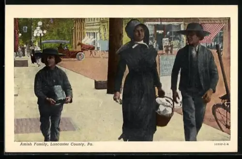 AK Lancaster County, PA, Amish Family walking down the Street