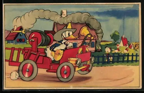 AK Donald Duck im Feuerwehrauto, Comic