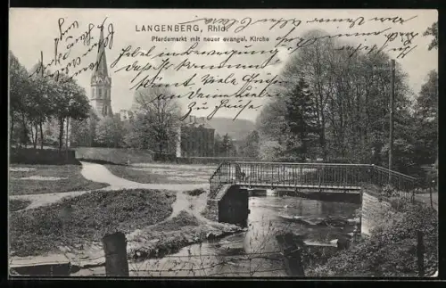 AK Langenberg /Rhld., Pferdemarkt, neue evang. Kirche