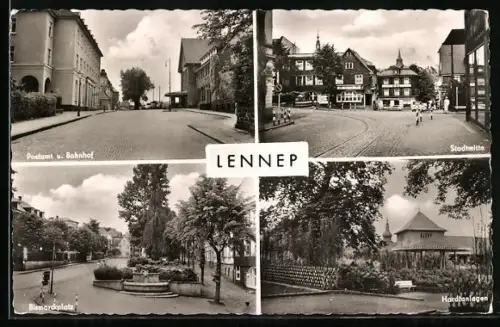 AK Lennep, Postamt und Bahnhof, Stadtmitte, Bismarckplatz, Hardtanlagen