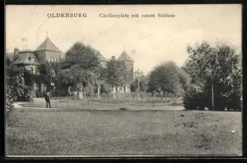 AK Oldenburg / O., Cäcilienplatz mit rotem Schloss