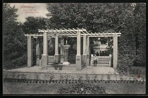 AK Oldenburg / O., Brunnen am Cäcilienplatz