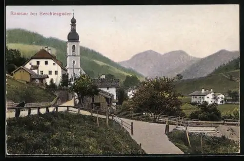 AK Ramsau bei Berchtesgaden, Kirche und Ortsansicht