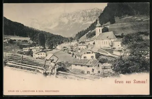 AK Ramsau / Berchtesgaden, Ortsansicht mit Kirche