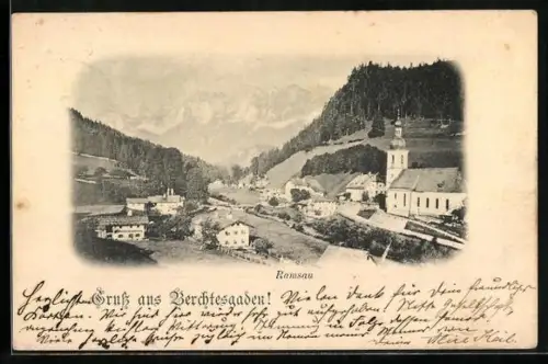 AK Ramsau /Berchtesgaden, Ortsansicht mit Kirche