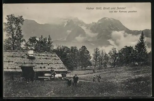 AK Ramsau / Berchtesgaden, Hoher Göll, Brett und Jenner von der Ramsau gesehen