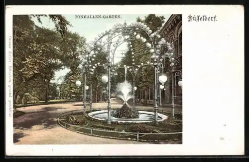 AK Düsseldorf, Tonhallen-Garten, Springbrunnen, Parkanlage