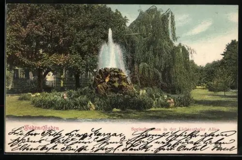 AK Baden-Baden, Springbrunnen in der Lichtenthaler Allee