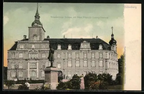AK Oldenburg / O., Grossherzogliches Schloss, Peter Friedrich Ludwig-Denkmal