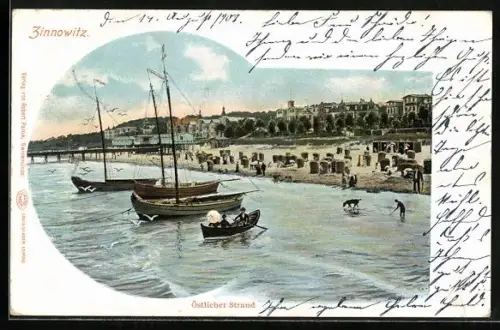 AK Zinnowitz, Östlicher Strand, Boote, Strandkörbe
