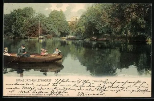 AK Hamburg-Uhlenhorst, Feenteich, Ruderboot, Park