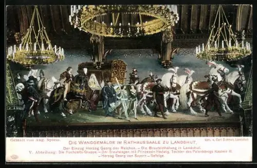 AK Landshut / Isar, Wandgemälde im Rathaussaal, Einzug Herzog Georgs