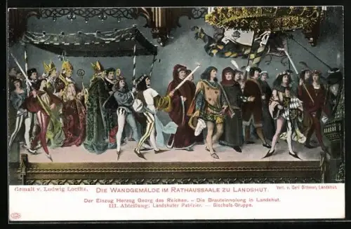 AK Landshut / Isar, Wandgemälde im Rathaussaal, Einzug Herzog Georgs